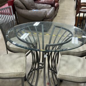 Round Glass Top Dining Table Set with Metal Base & Chairs