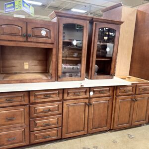 Solid Wood Kitchen Cabinet Set with Glass Display Upper