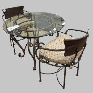 Round Glass Top Bistro Table Set with Metal Base & Chairs