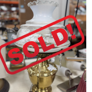 Vintage Brass Table Lamp with Etched Glass Shade