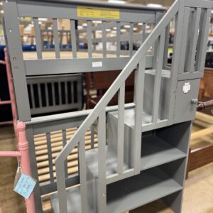 Gray Loft Bed with Stair Storage & Shelving