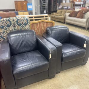 Contemporary Black Leather Club Chairs