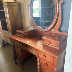 Vintage Wood Vanity with Oval Mirror