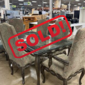 Glass-Top Dining Table & 6 Upholstered Chairs