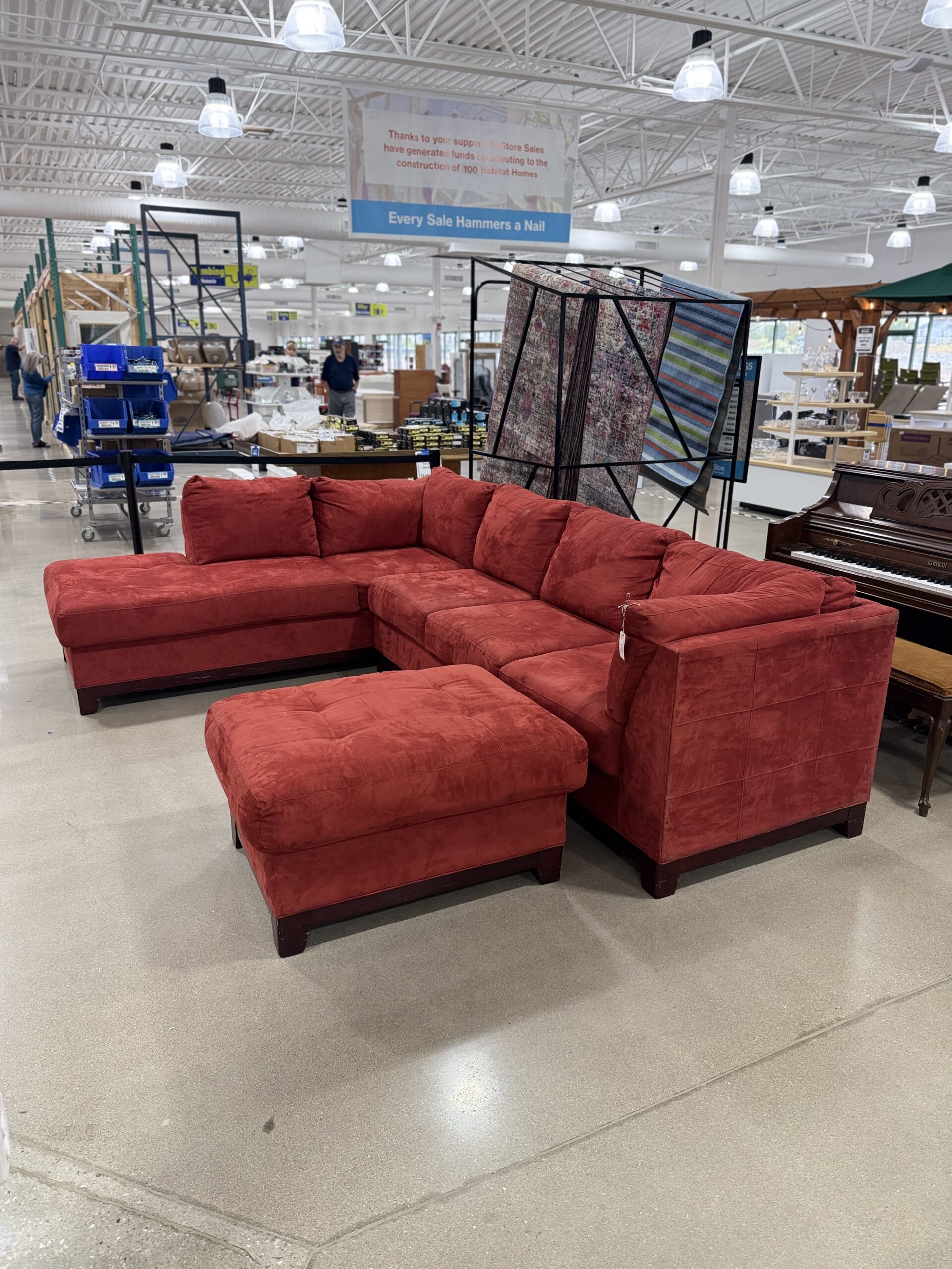 Red Sectional Sofa with Ottoman